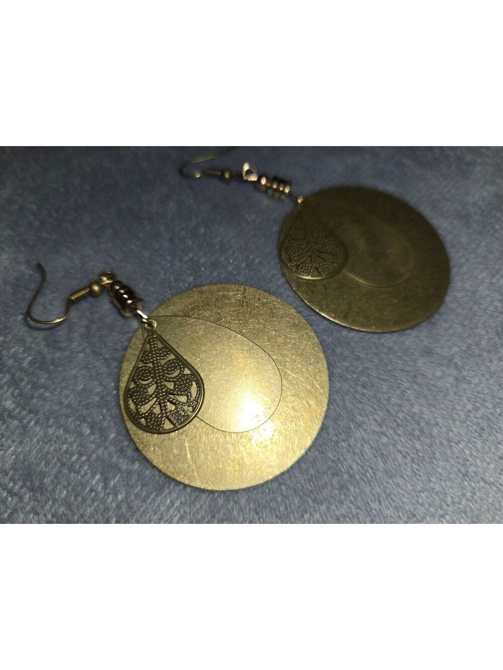 Elegant Gold-Tone Filigree Teardrop and Circular Disc Earrings - New